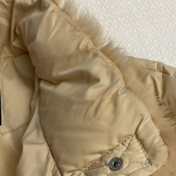 Utex Design Beige Tan Down Puffer Packable Jacket Fur Trim Long Trench Coat XL - Picture 10 of 10